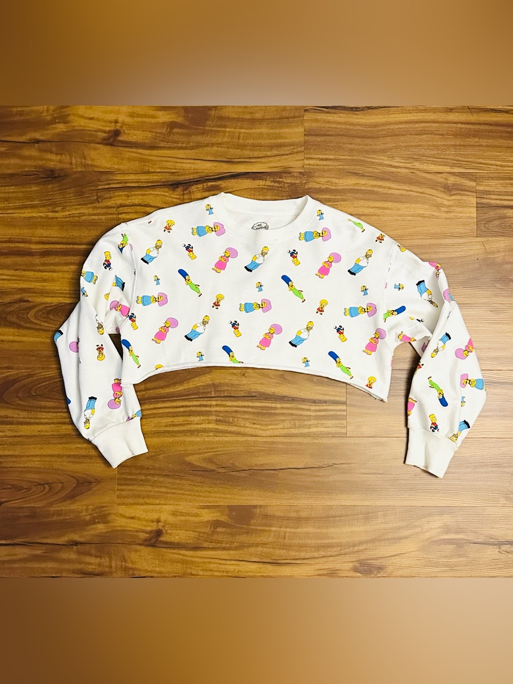 White Cropped Simpson’s Cartoon Print Sweatshirt